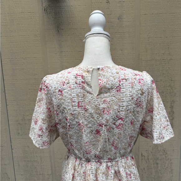 Orange Creek Pink and White Floral Eyelet Midi Dress - Picture 6 of 8